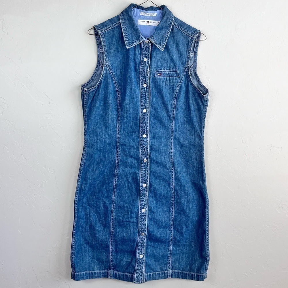 Tommy Hilfiger Jean Collared Sleeveless Button Up Mini Dress